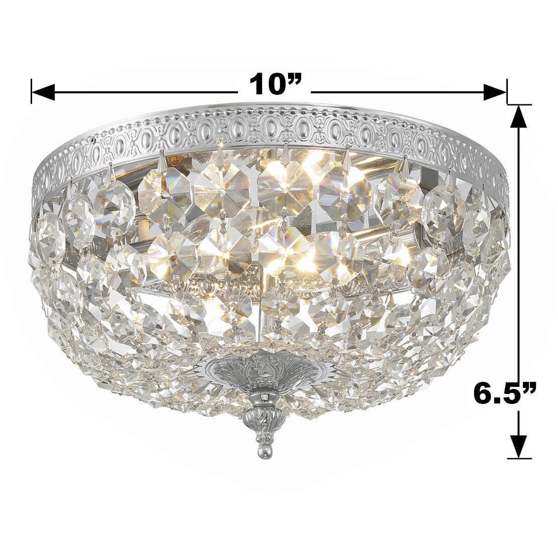 Waltham 2 Light 10 inch Polished Chrome Flush Ceiling Light in Clear Hand Cut