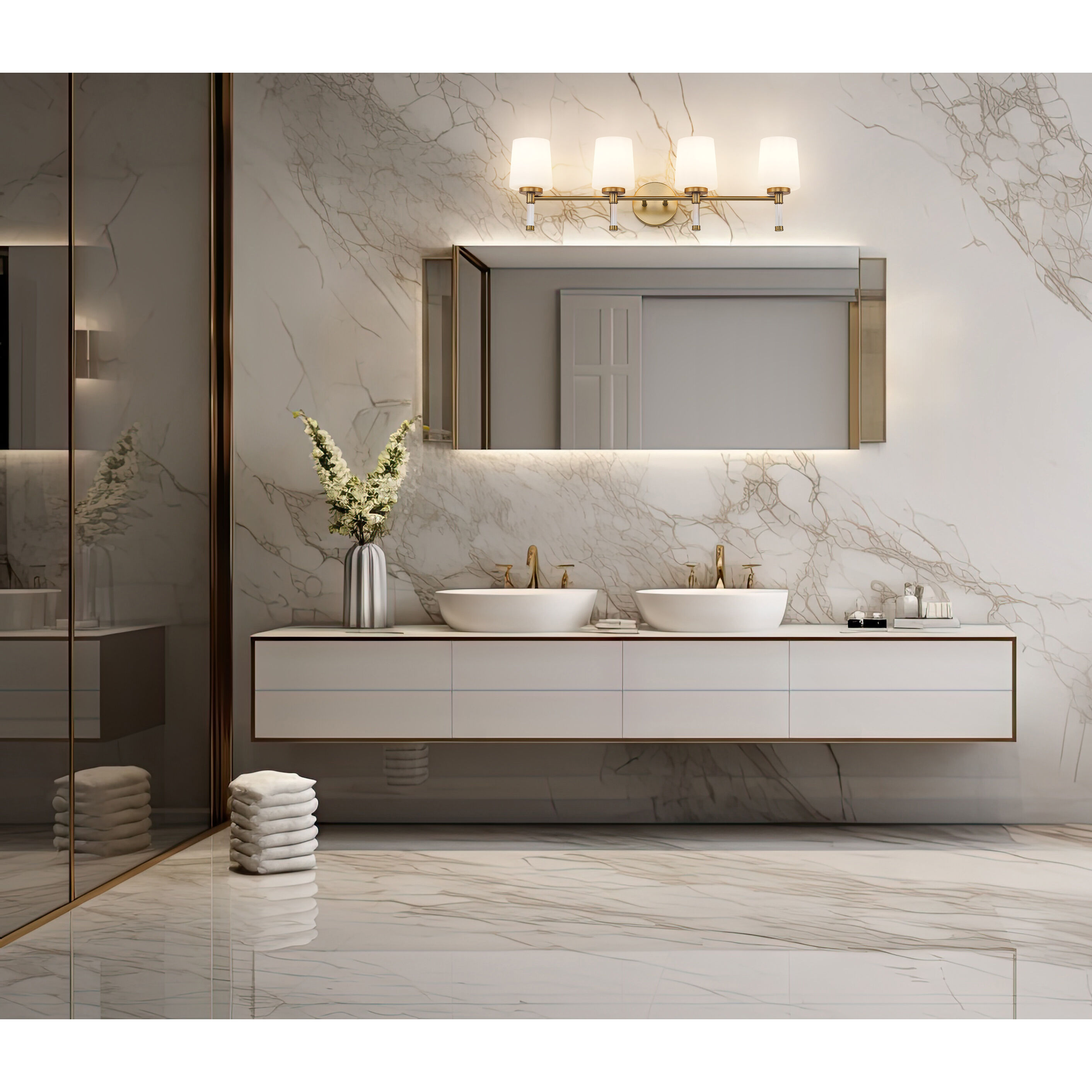 Henri 4 Light 32 inch Modern Gold Bathroom Vanity Wall Light