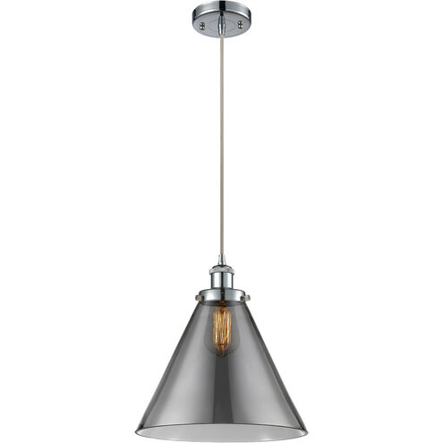 Ballston X-Large Cone 1 Light 8 inch Polished Chrome Mini Pendant Ceiling Light in Plated Smoke Glass