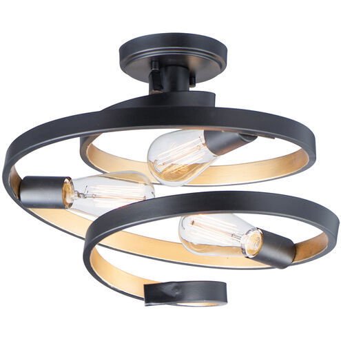 Twister 3 Light 16 inch Black/Gold Semi-Flush Mount Ceiling Light