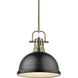 Yep Duncan 1 Light 14 inch Aged Brass Pendant Ceiling Light in Matte Black, Large