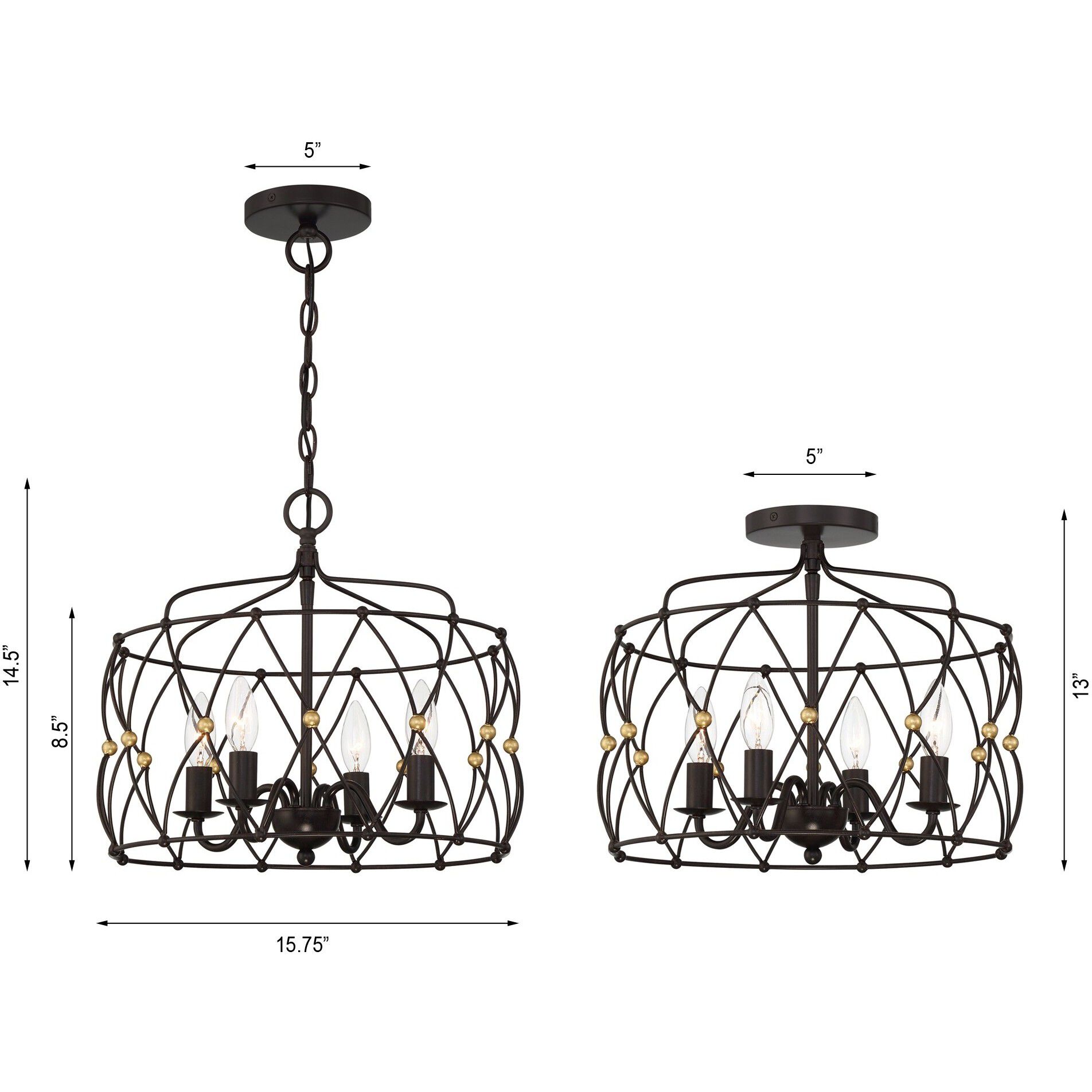 Zucca 4 Light 16.5 inch English Bronze and Antique Gold Lantern Chandelier Ceiling Light