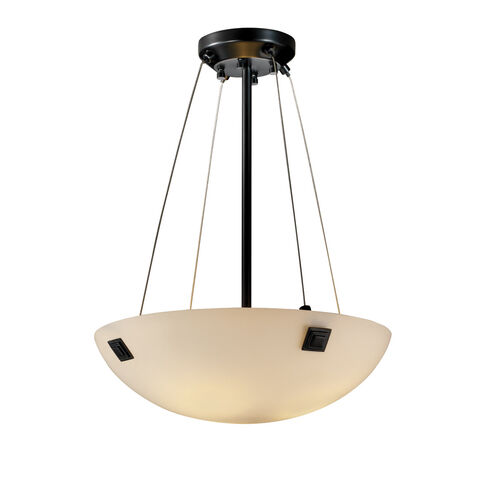 Fusion 3 Light Matte Black Pendant Bowl Ceiling Light in Concentric Squares, Opal, Incandescent