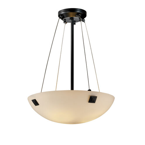 Fusion 3 Light Matte Black Pendant Bowl Ceiling Light in Concentric Squares, Incandescent, Opal Fusion