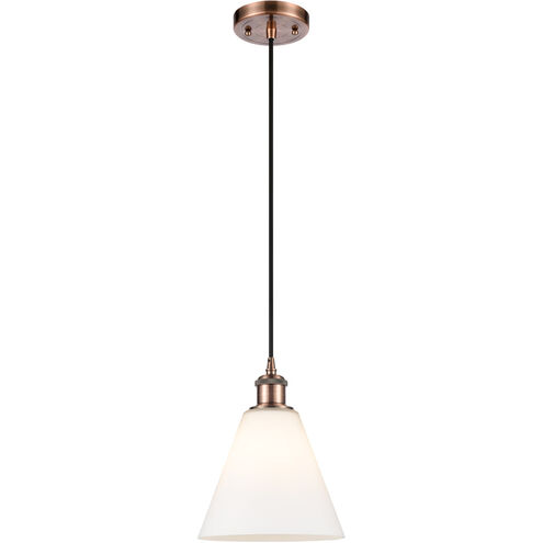 Ballston Cone 1 Light 8 inch Antique Copper Mini Pendant Ceiling Light in Matte White Glass
