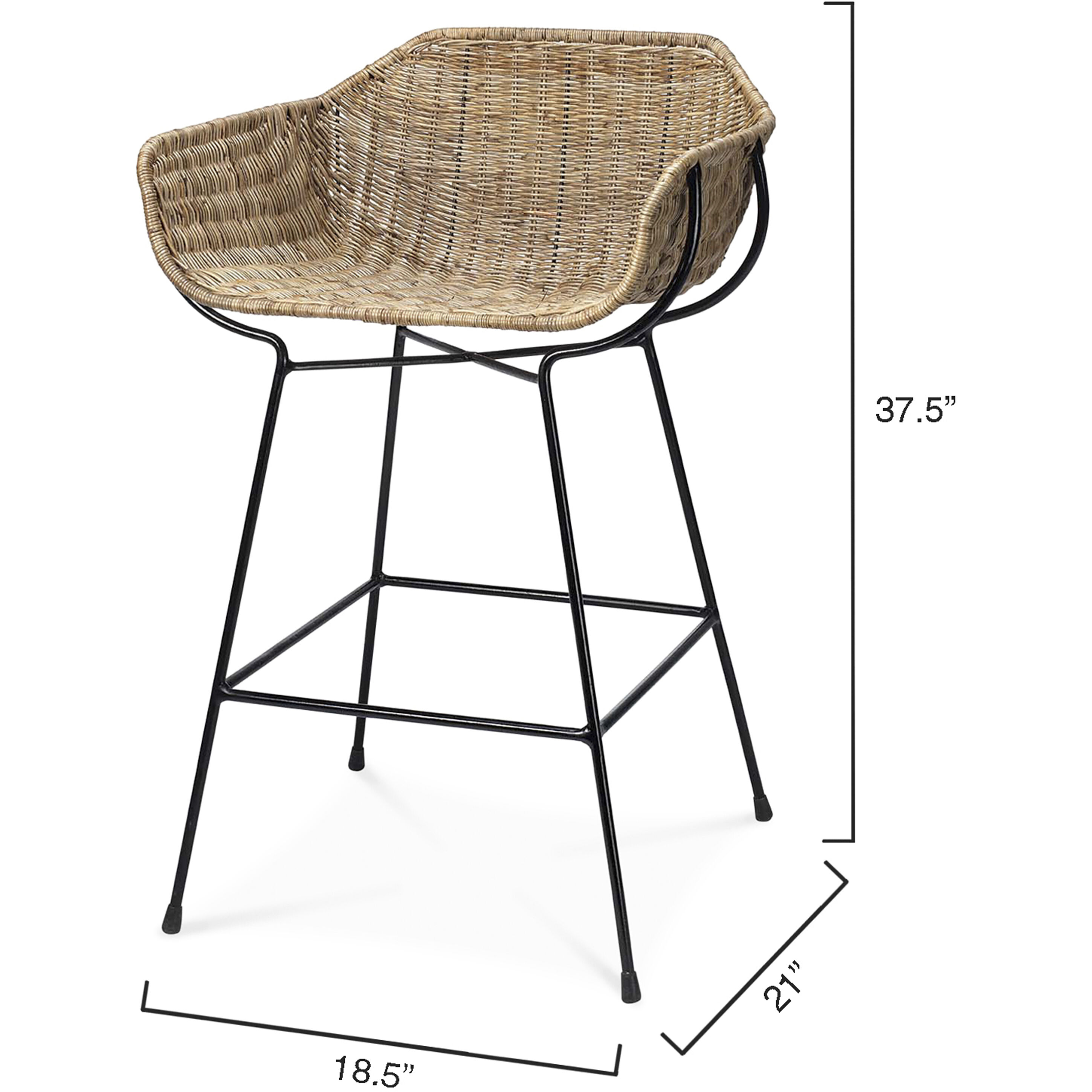 Nusa 32.5 inch Natural Rattan & Black Steel Counter Stool