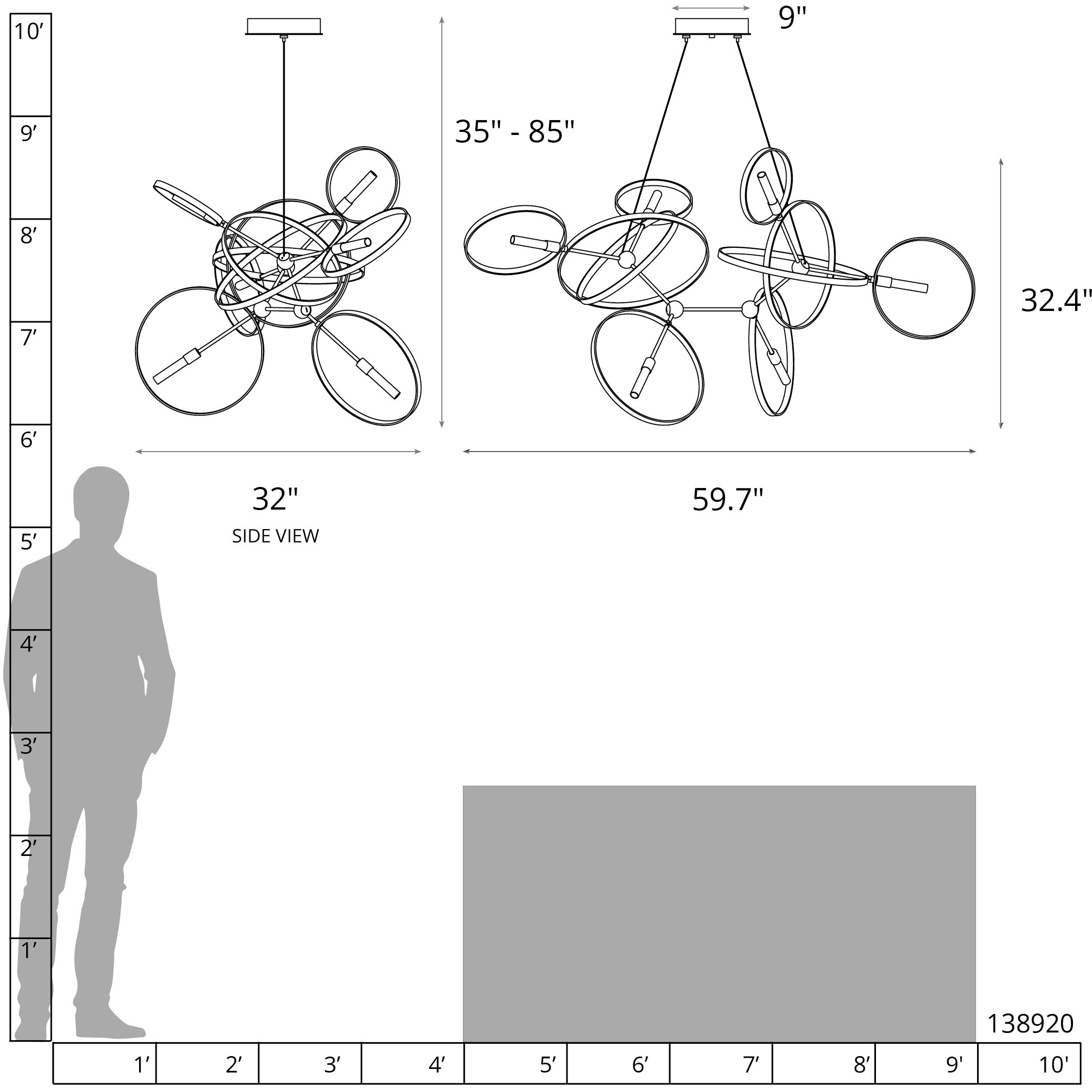 Celesse 6 Light 59.7 inch Vintage Platinum and Vintage Platinum Pendant Ceiling Light