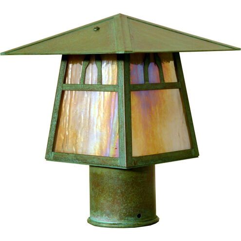 Carmel 1 Light 6.5 inch Antique Copper Post Mount in Amber Mica, Bungalow Overlay