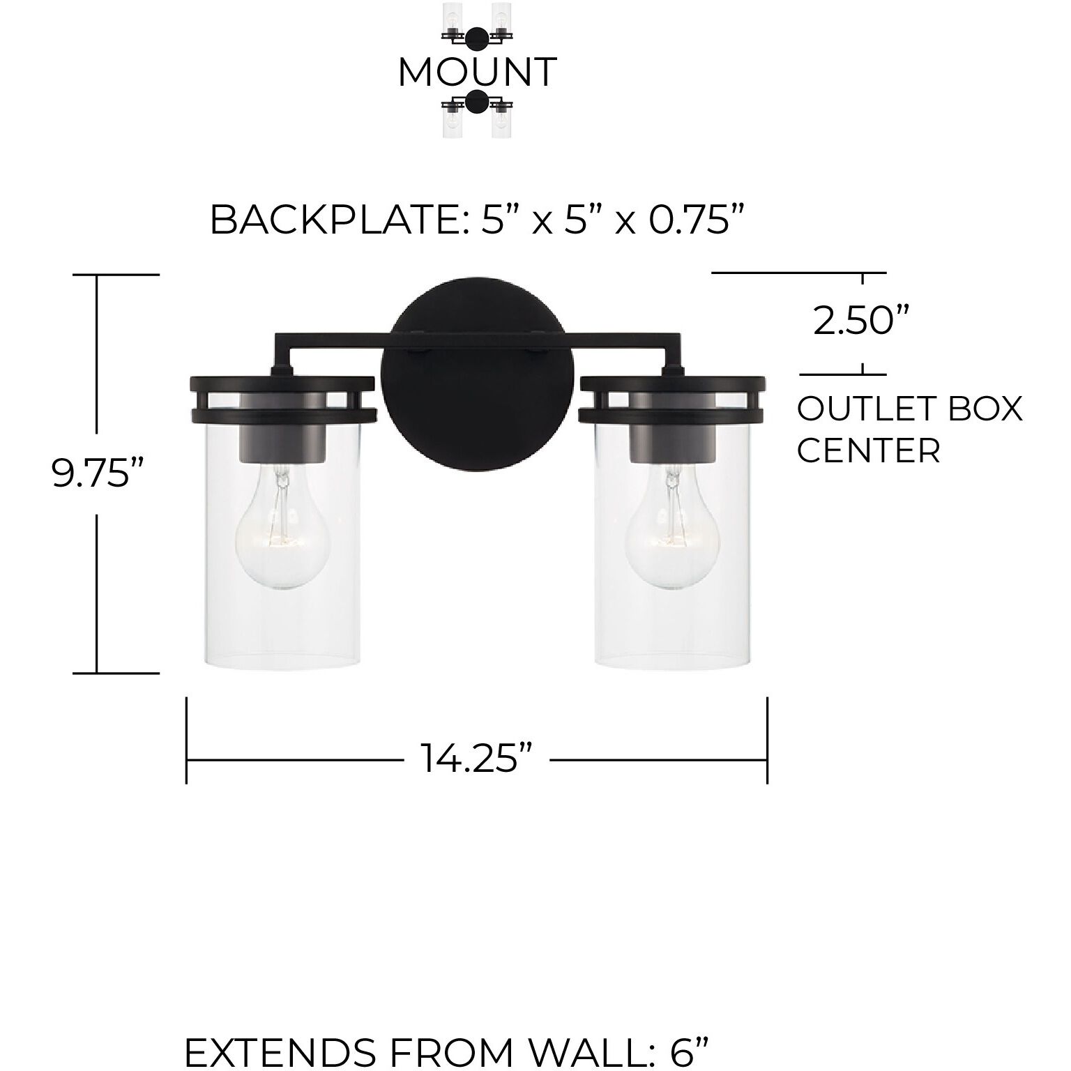 Fuller 2 Light 14.25 inch Matte Black Vanity Light Wall Light