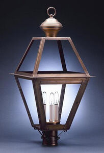 Boston 1 Light 29 inch Antique Copper Post Lantern in Frosted Glass, Chimney, Medium