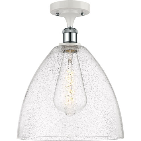 Ballston Dome 1 Light 12 inch White and Polished Chrome Semi-Flush Mount Ceiling Light in Seedy Glass