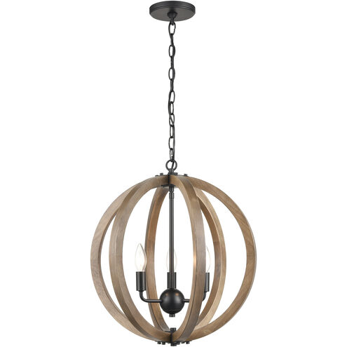 Barrow 3 Light 18 inch Matte Black with Birchwood Chandelier Ceiling Light