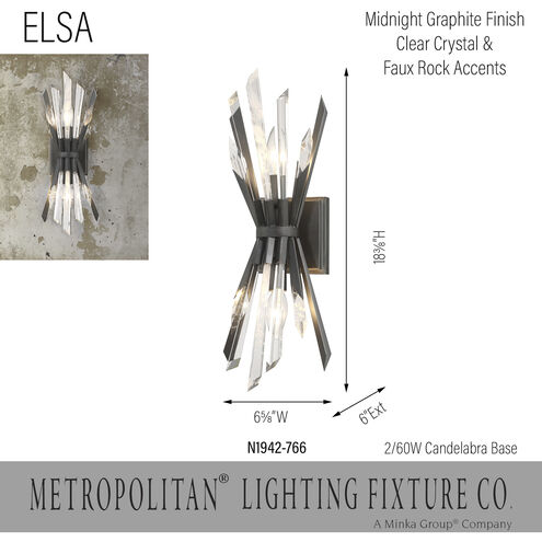 Elsa 2 Light 6.63 inch Midnight Graphite Wall Sconce Wall Light