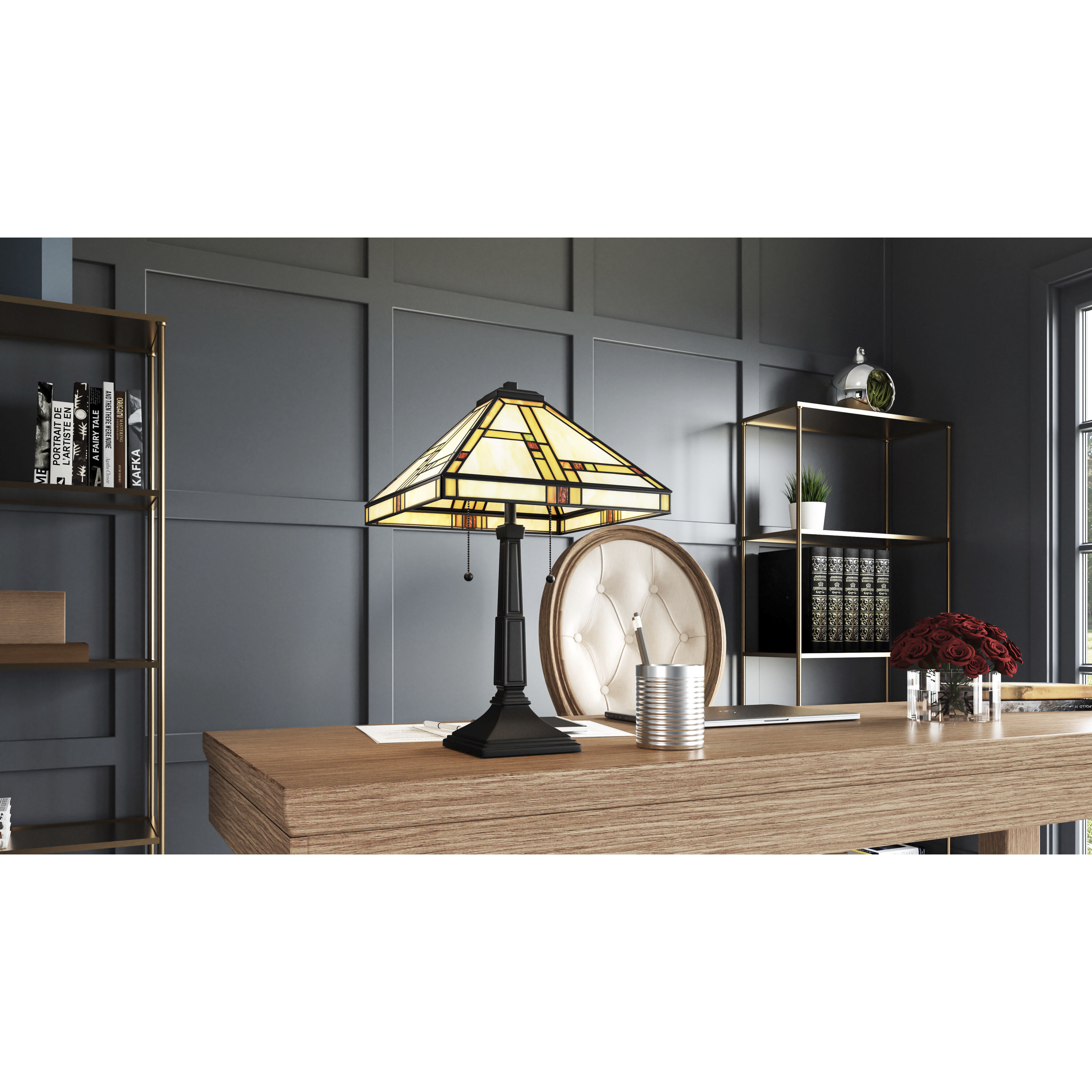 Orson 23.5 inch 75.00 watt Matte Black Table Lamp Portable Light, Tiffany