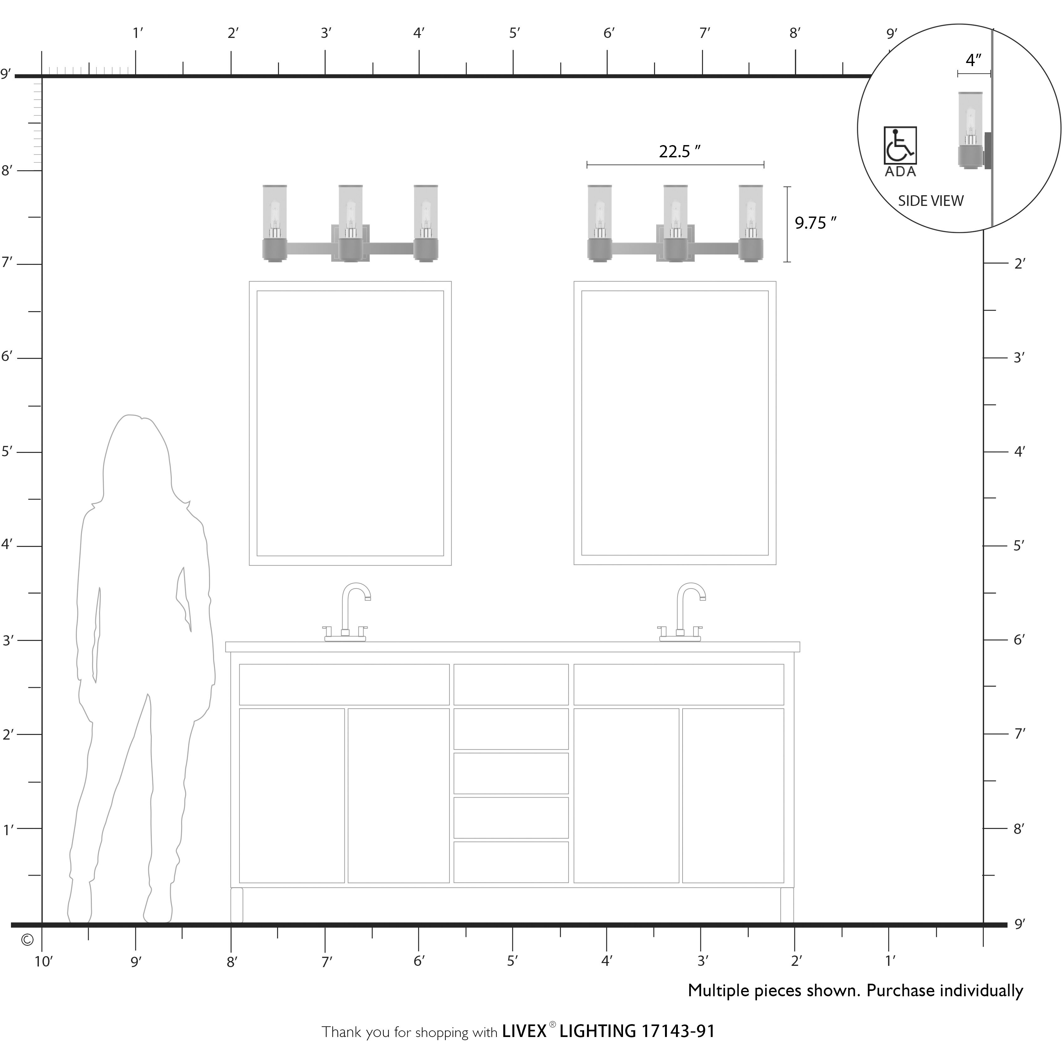 Quincy 3 Light 22.5 inch Brushed Nickel Vanity Wall Sconce Wall Light