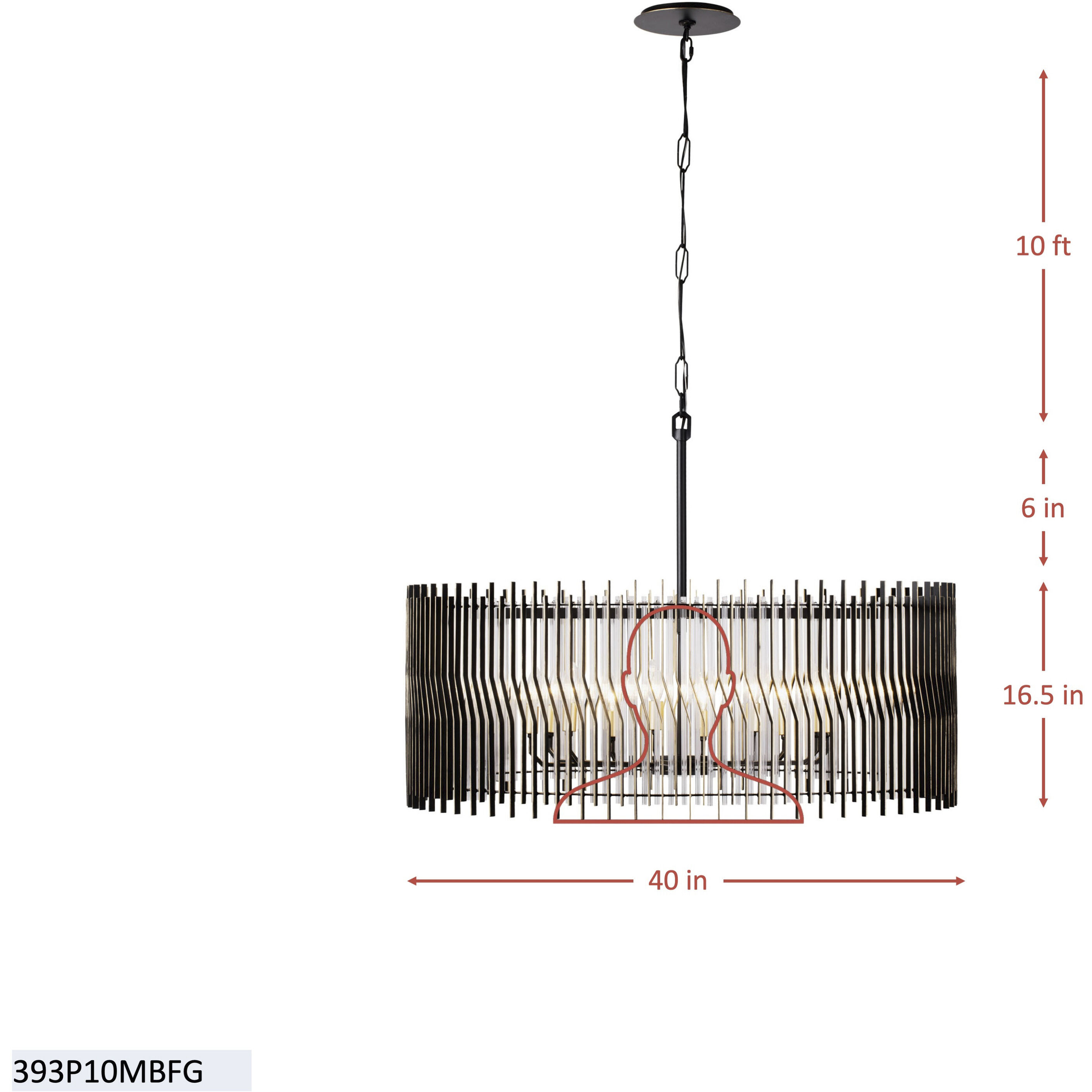 Park Row 10 Light 40 inch Matte Black and French Gold Pendant Ceiling Light, Smithsonian Collaboration