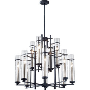 Ethan 12 Light 30 inch Antique Forged Iron / Brushed Steel Chandelier Ceiling Light, Extra Large