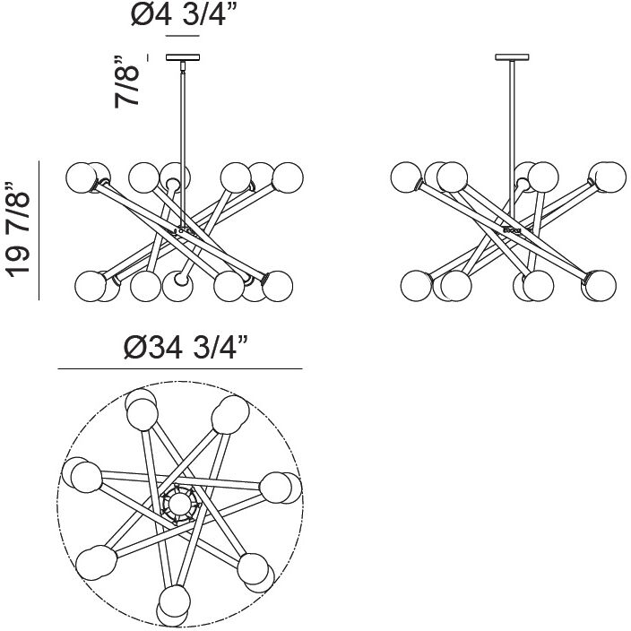 Matchstix 14 Light 34.75 inch Black Pendant Ceiling Light in Black and Clear
