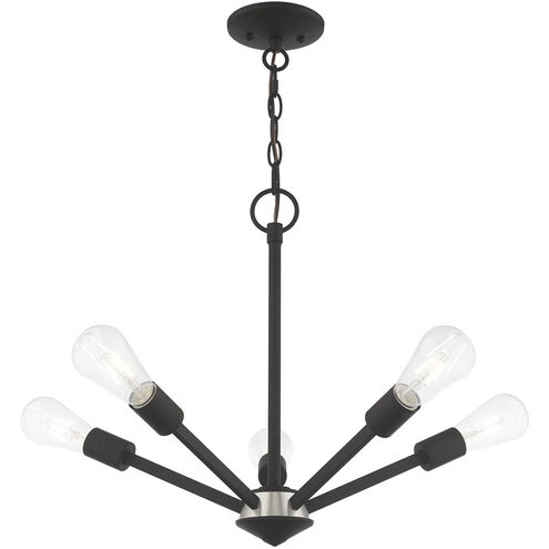 Prague 5 Light 20 inch Black with Brushed Nickel Accents Chandelier Ceiling Light