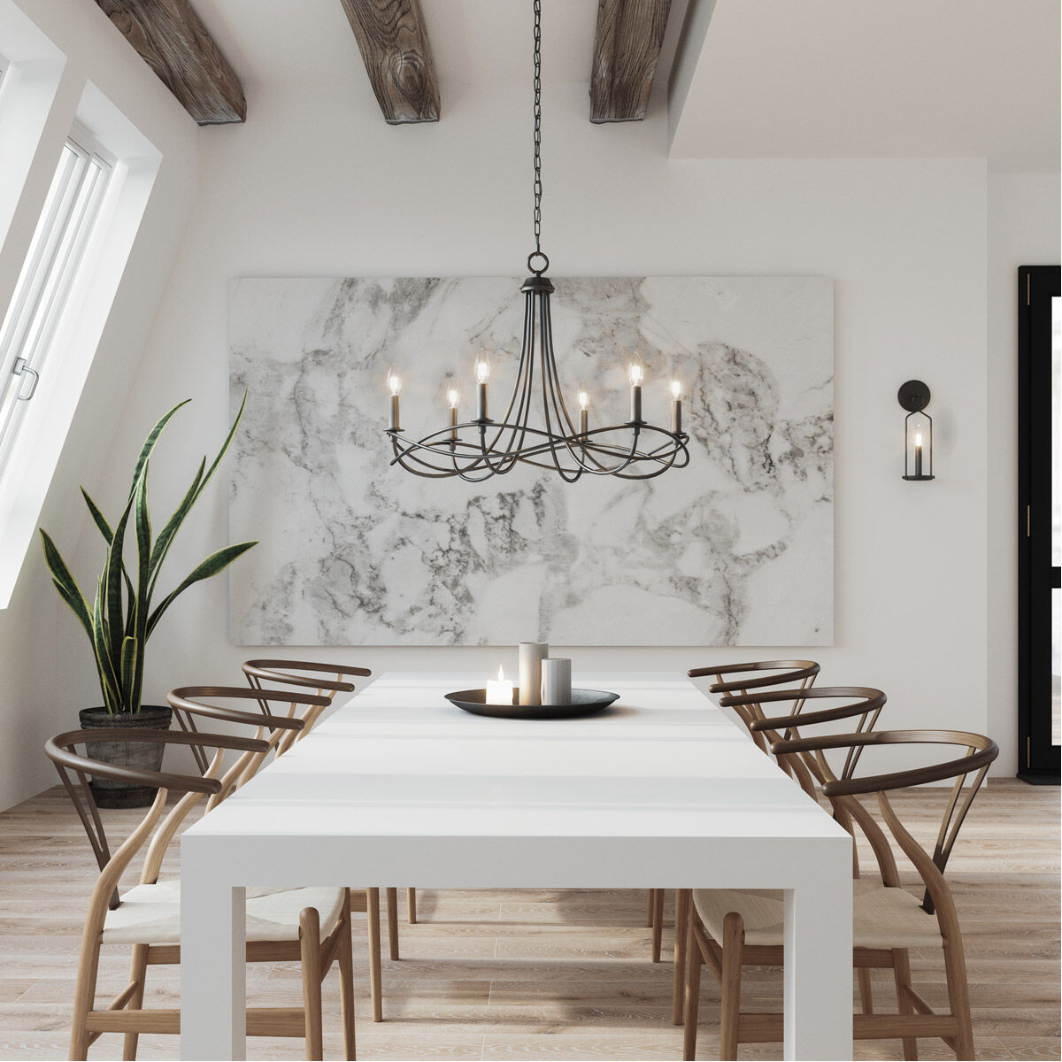 Sonnet 6 Light 30 inch Matte Black Chandelier Ceiling Light