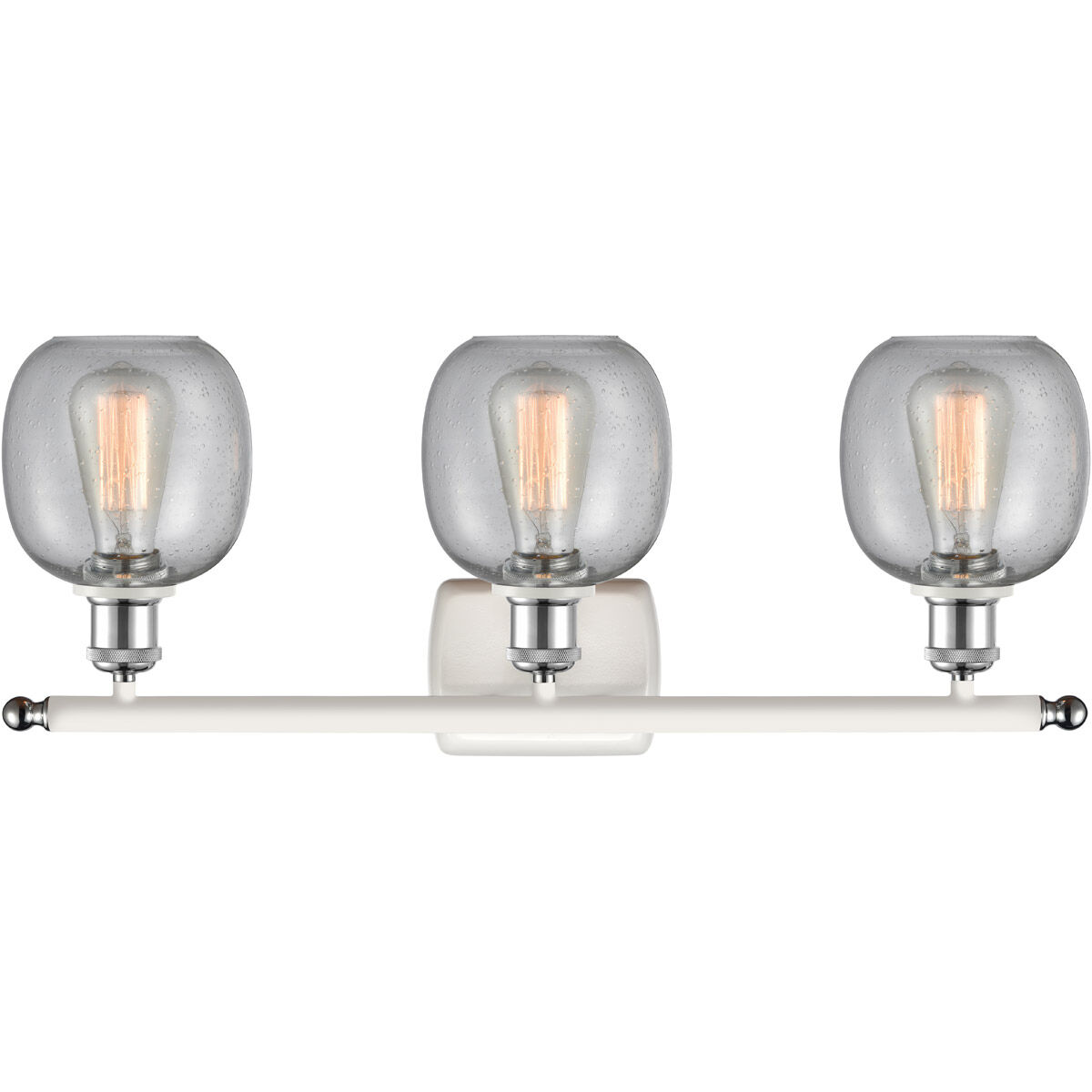 Ballston Belfast 3 Light 26 inch White and Polished Chrome Bath Vanity Light Wall Light in Seedy Glass, Ballston