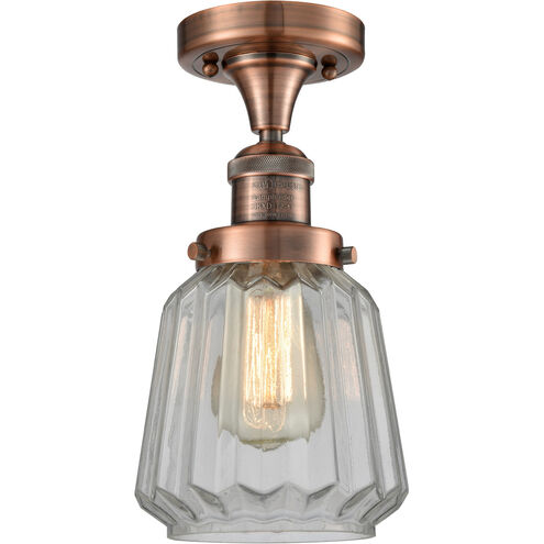 Franklin Restoration Chatham LED 6 inch Antique Copper Semi-Flush Mount Ceiling Light in Clear Glass, Franklin Restoration