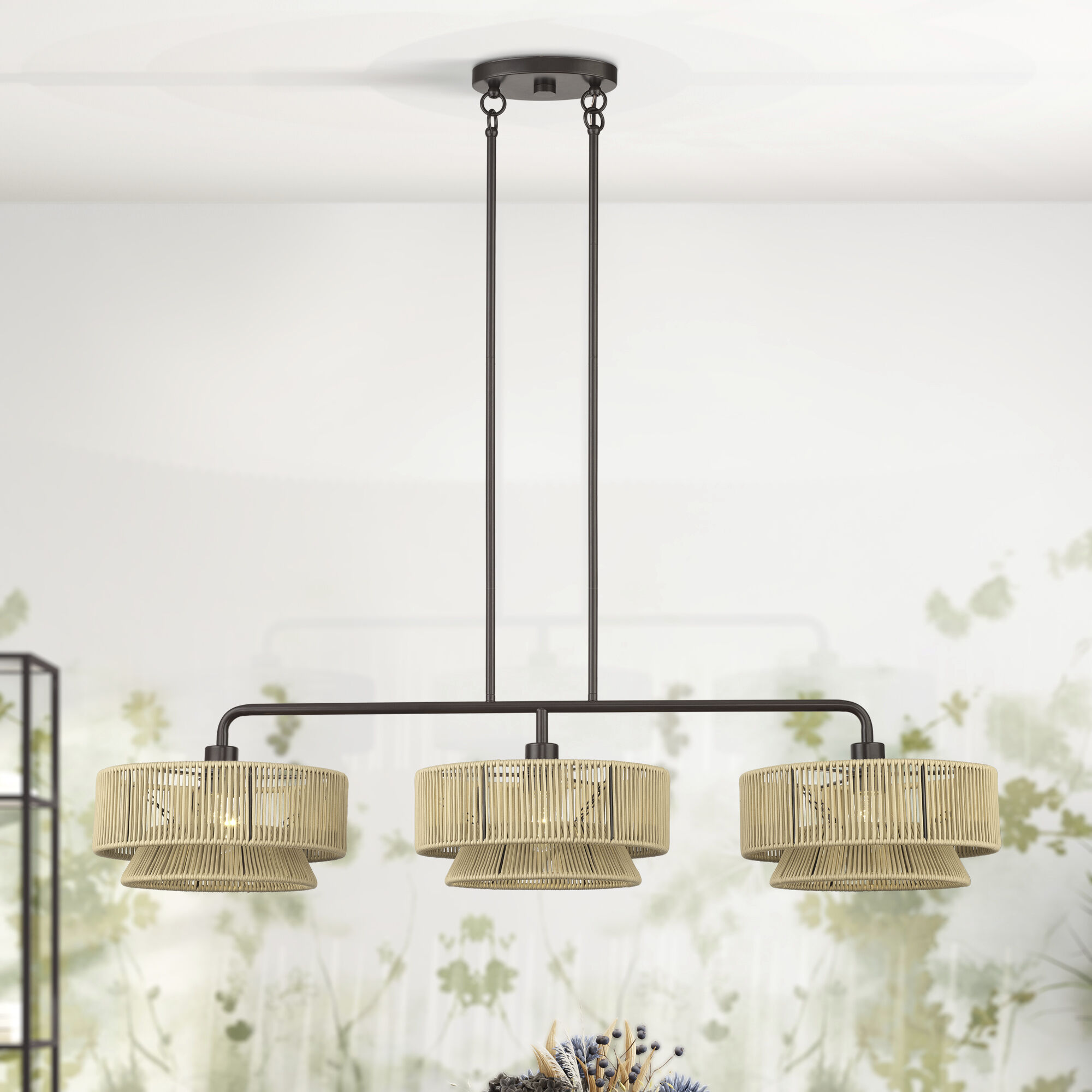 Florell 3 Light 47 inch English Bronze Linear Chandelier Ceiling Light, Extra Large