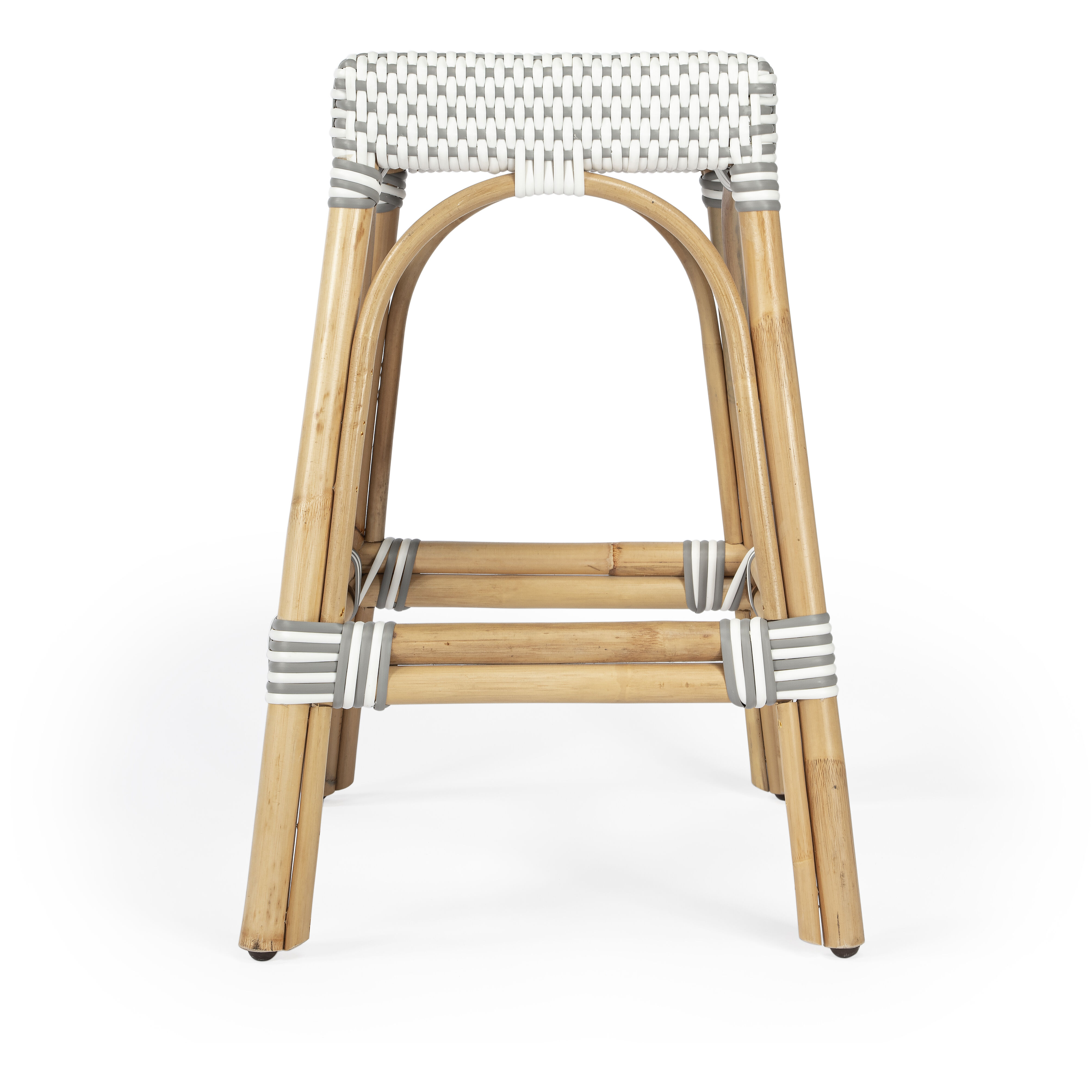 Robias Rectangular Rattan 24.5" Counter Stool in Gray and White Dot