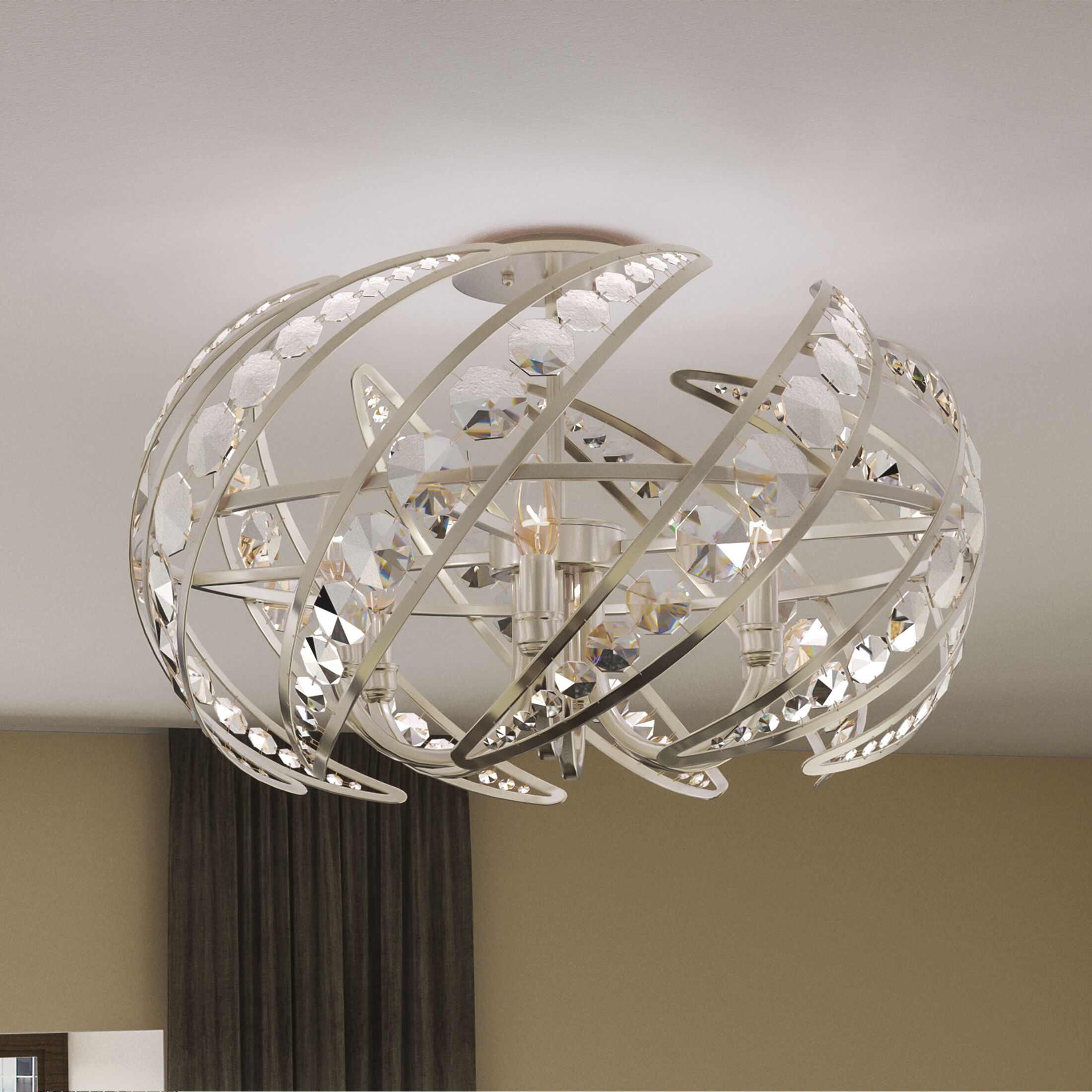Crescent 6 Light 25 inch Polished Nickel Semi-Flush Mount Ceiling Light