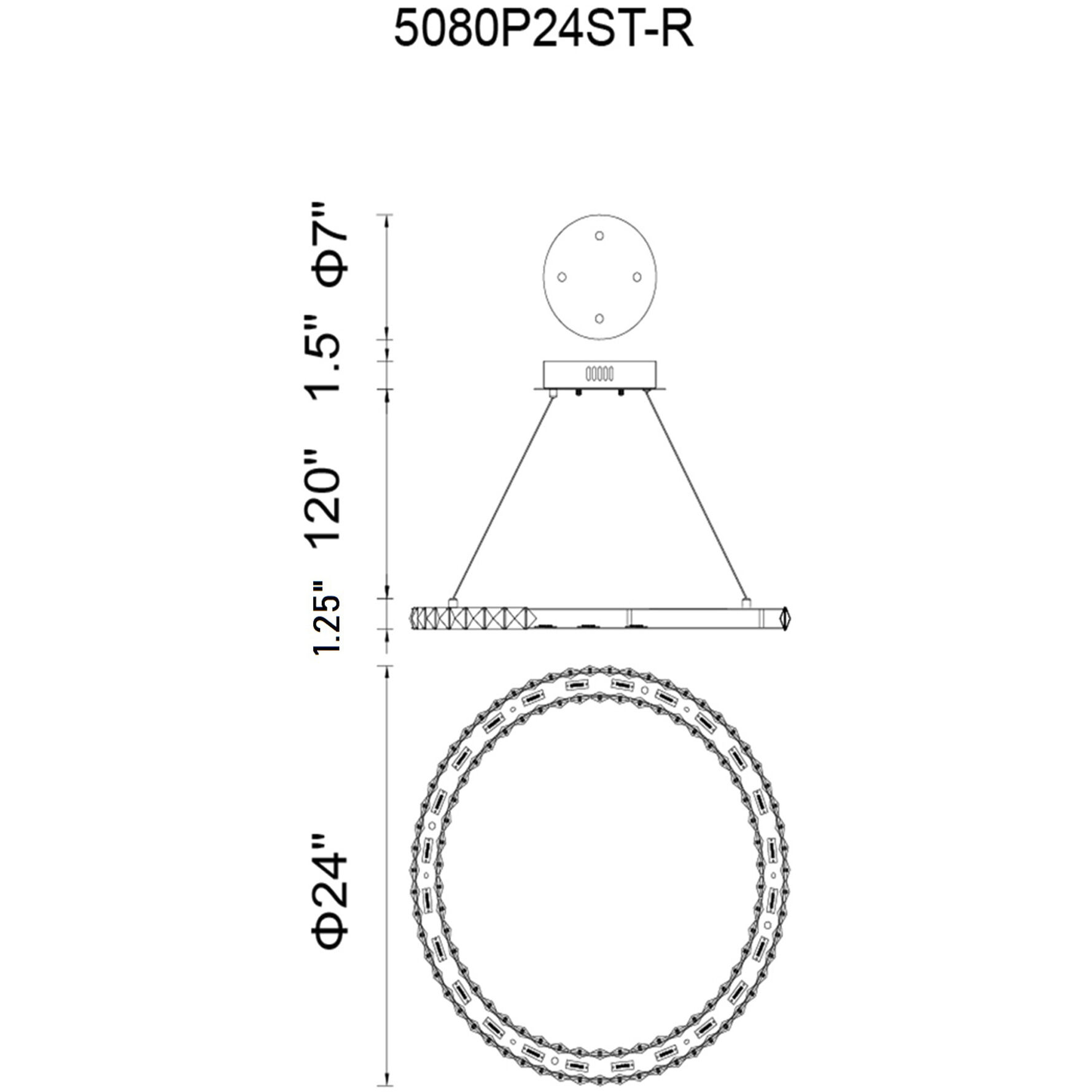 Ring LED 24 inch Chrome Chandelier Ceiling Light
