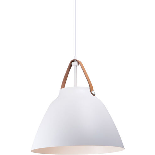 Nordic 1 Light 19 inch Tan Leather/White Single Pendant Ceiling Light in Tan Leather and White
