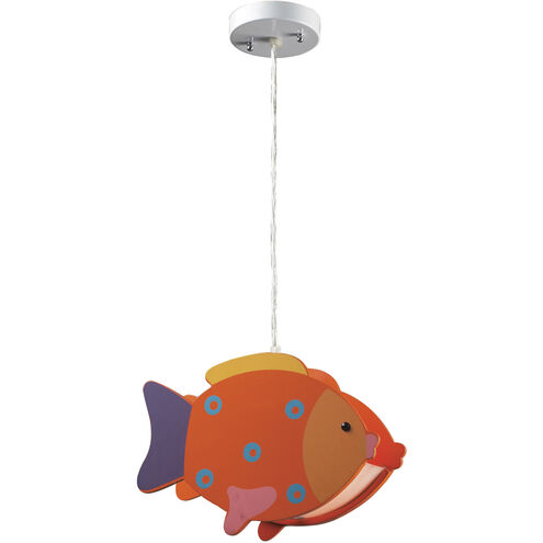 Novelty 1 Light 12 inch White with Orange and Multicolor Mini Pendant Ceiling Light, Fish