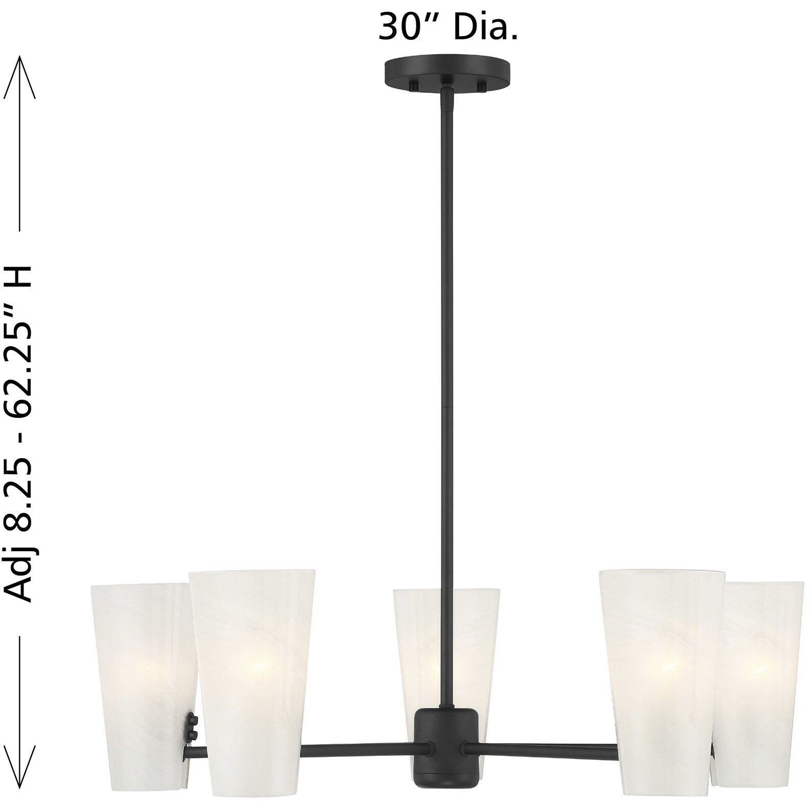 Mid-Century Modern 5 Light 30 inch Matte Black Chandelier Ceiling Light