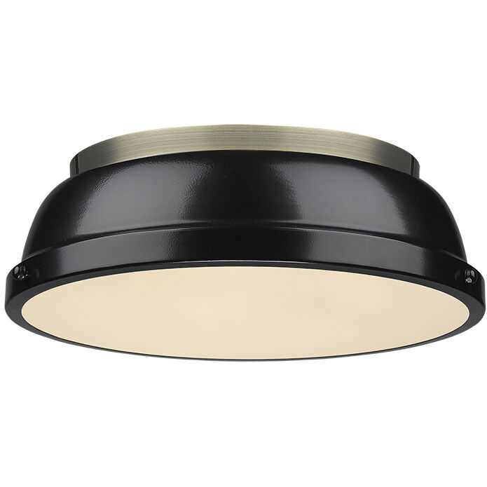 Yep Duncan 2 Light 14 inch Aged Brass Flush Mount Ceiling Light in Black, Damp