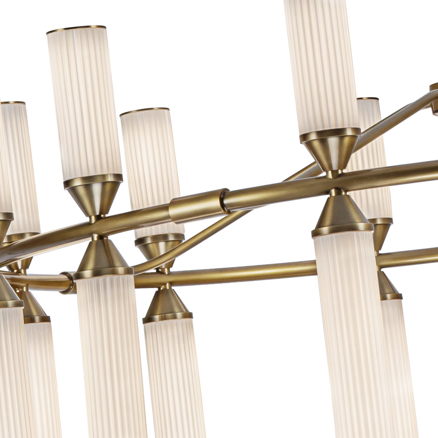 Edwin LED 37.5 inch Vintage Brass/Frosted Ribbed Glass Chandelier Ceiling Light