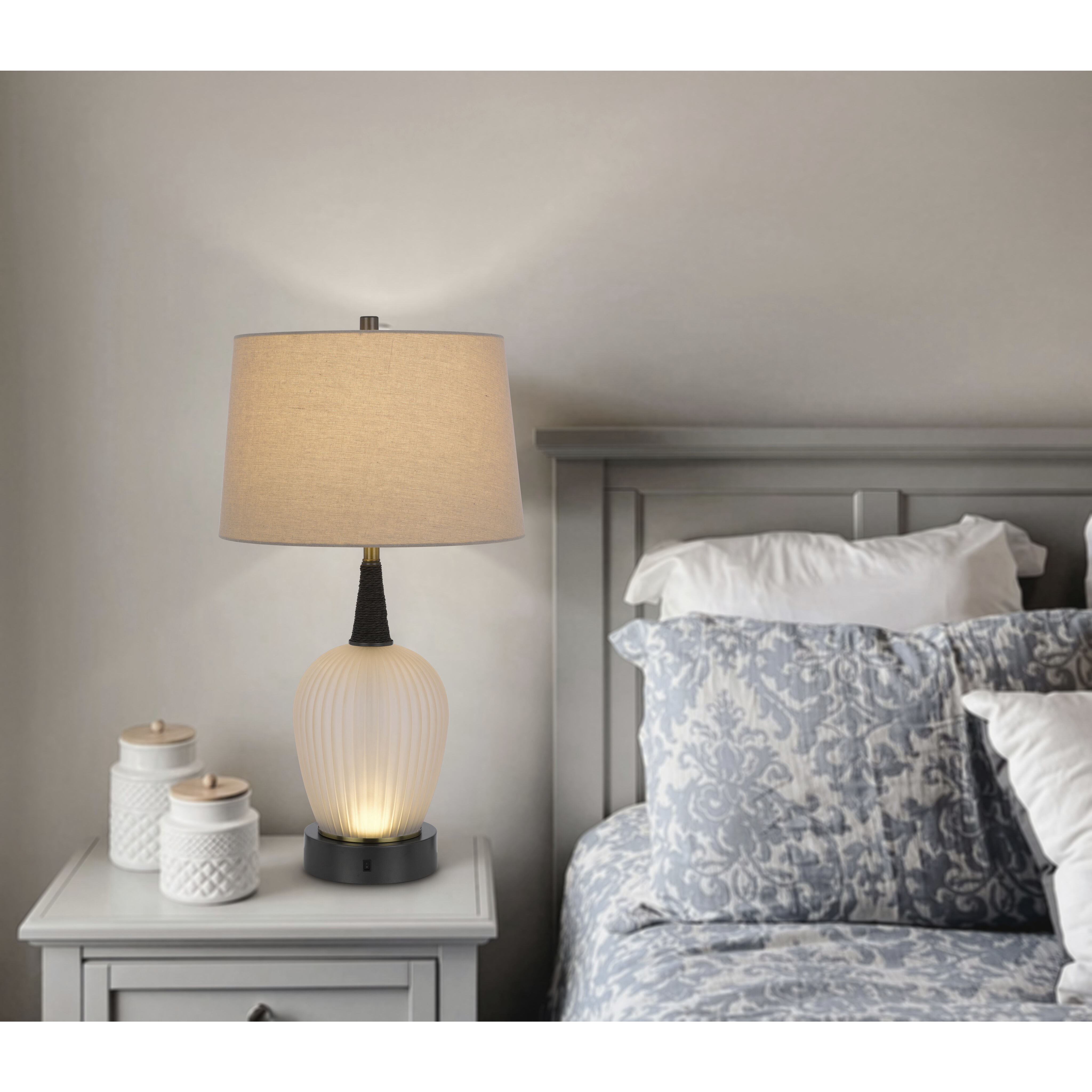 Vega 29 inch 100.00 watt Iron Grey and Frosted Glass Table Lamp Portable Light