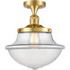 Franklin Restoration Large Oxford LED 12 inch Satin Gold Semi-Flush Mount Ceiling Light in Clear Glass, Franklin Restoration