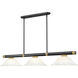 Vanguard 3 Light 58.5 inch Matte Black and Rubbed Brass Billiard Ceiling Light in White Mottle Glass