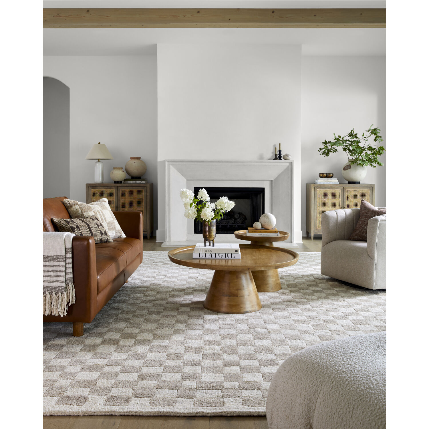 Damier 120 X 96 inch Ivory / Beige Handmade Rug in 8 x 10