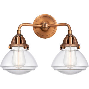 Nouveau 2 Olean LED 15 inch Antique Copper Bath Vanity Light Wall Light in Clear Glass