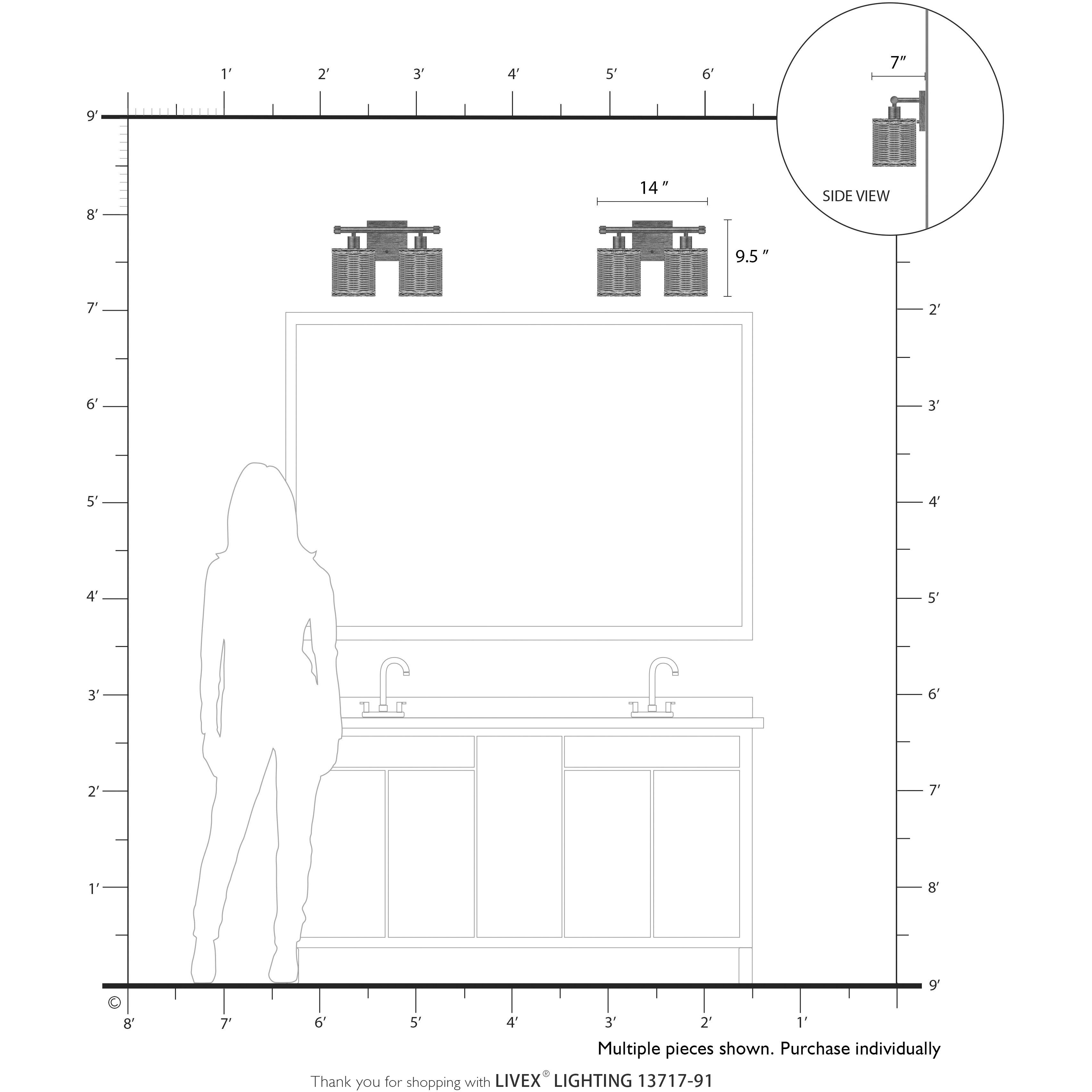 Weavington 2 Light 14 inch Brushed Nickel Vanity Wall Sconce Wall Light