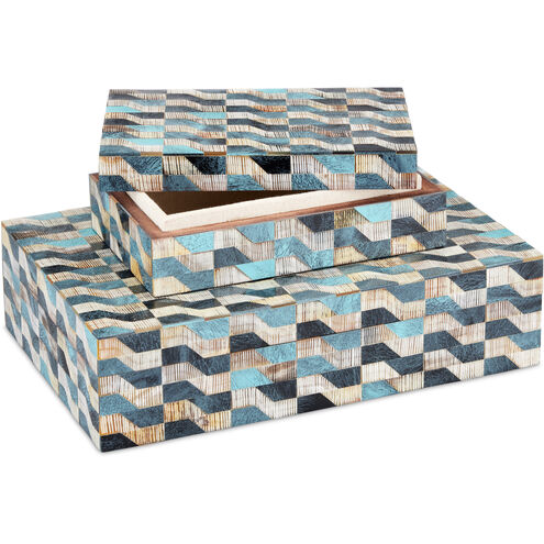 Ezra 12 inch Blue/Natural/Linen Boxes, Set of 2