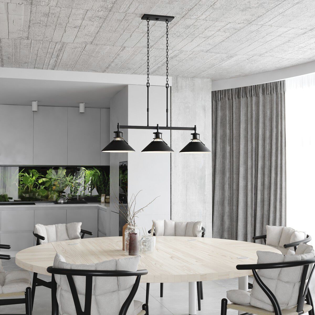 Canton 3 Light 40.25 inch Black and Matte White Linear Chandelier Ceiling Light