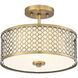 Modern 2 Light 13 inch Natural Brass Semi-Flush Ceiling Light