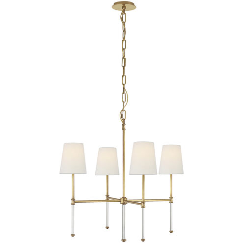 Suzanne Kasler Camille 4 Light 27.25 inch Hand-Rubbed Antique Brass Chandelier Ceiling Light in Linen, Small
