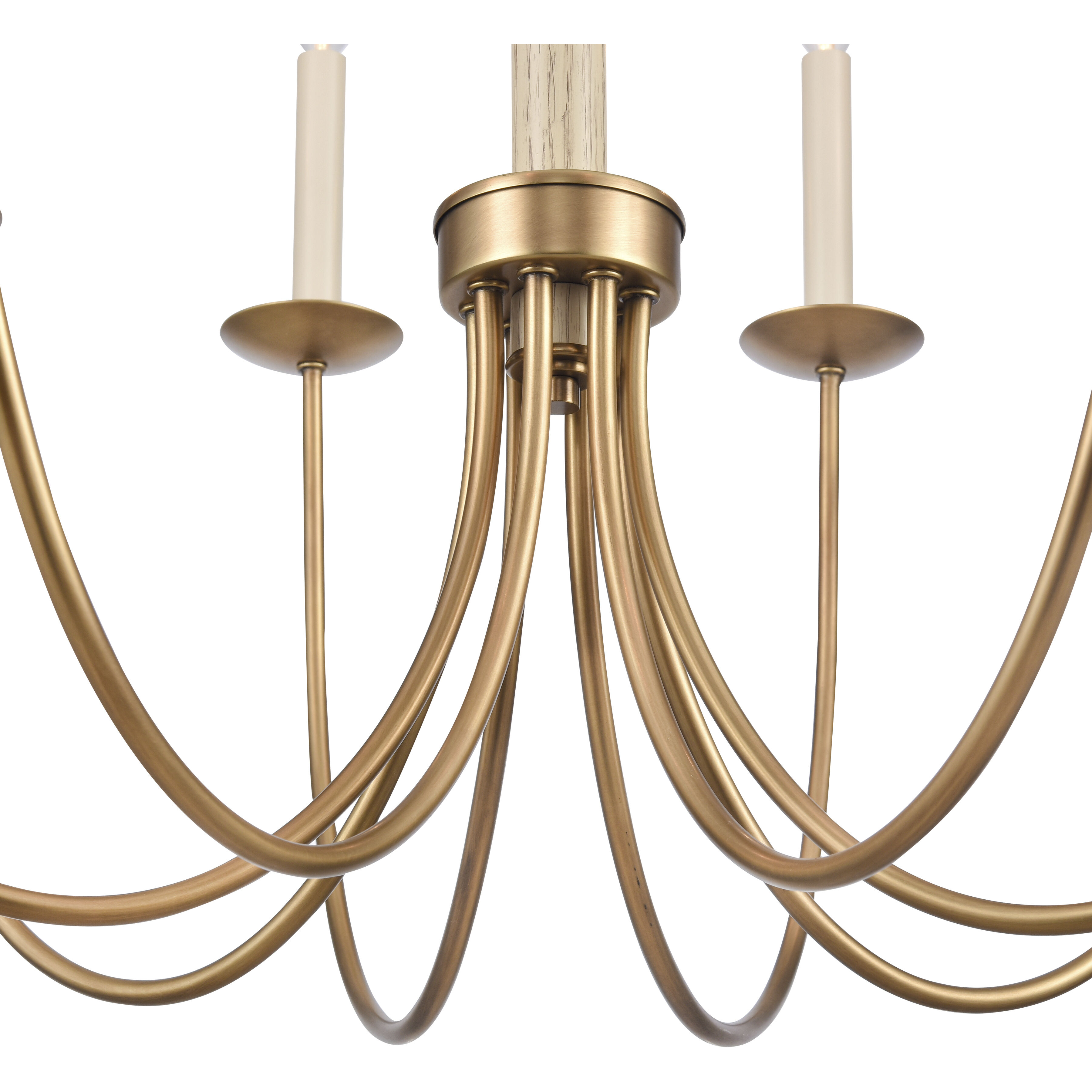 Neville 8 Light 28 inch Natural Brass with Bleached White Wood and Off White Chandelier Ceiling Light