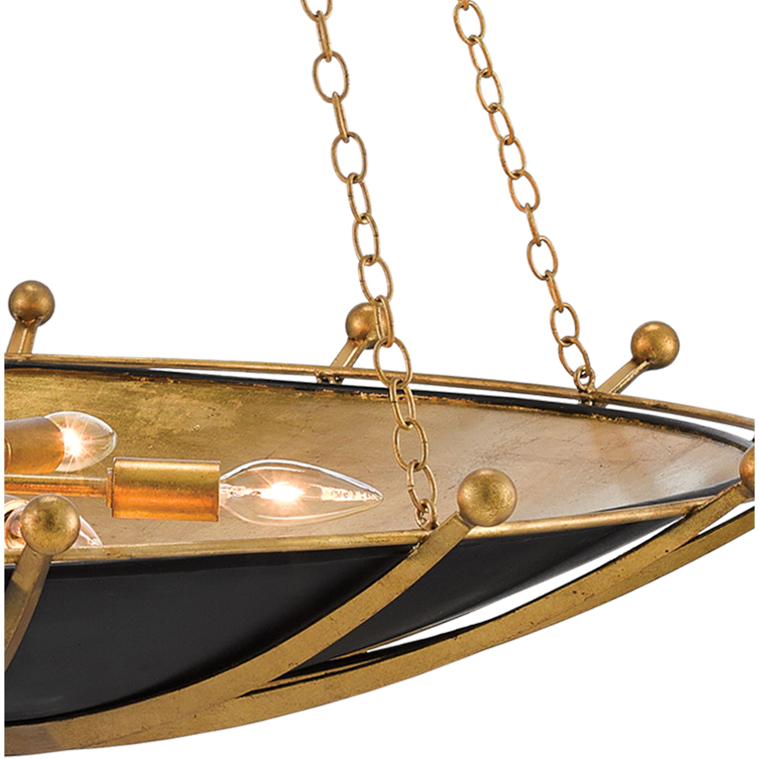 Fontaine 6 Light 40.5 inch Antique Gold Leaf/Satin Black Chandelier Ceiling Light