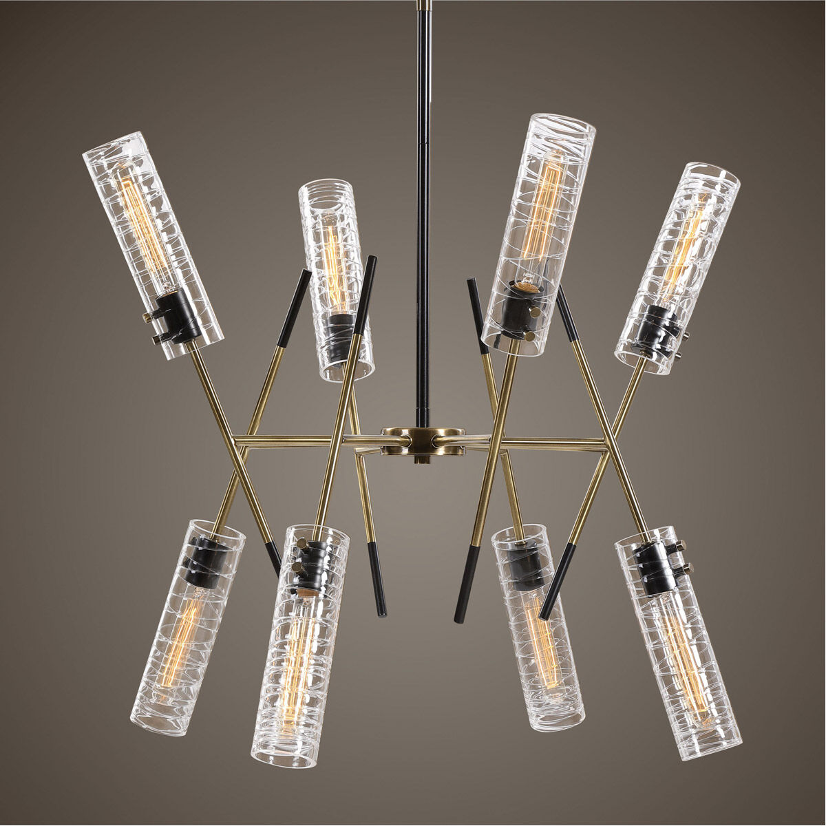 Telesto 8 Light 32 inch Texture Black and Antique Brass Linear Pendant Ceiling Light