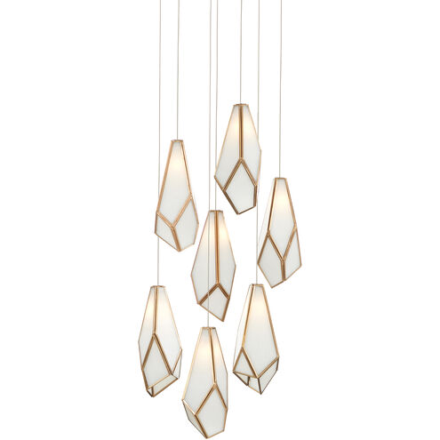 Glace 7 Light 15 inch White and Antique Brass with Silver Multi-Drop Pendant Ceiling Light