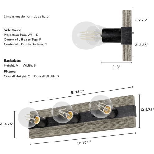 Donelson 3 Light 18.5 inch Brushed Iron and Barnwood Vanity Light Wall Light, Small